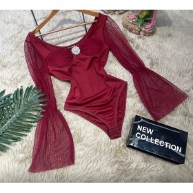 113670 TOPTAN BORDO BODYSUIT