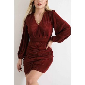 147686 TOPTAN BORDO ELBİSE