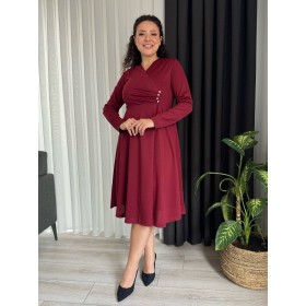 214345 TOPTAN BORDO ELBİSE