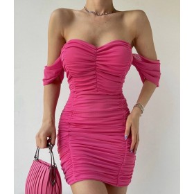 98744 TOPTAN PEMBE ELBİSE